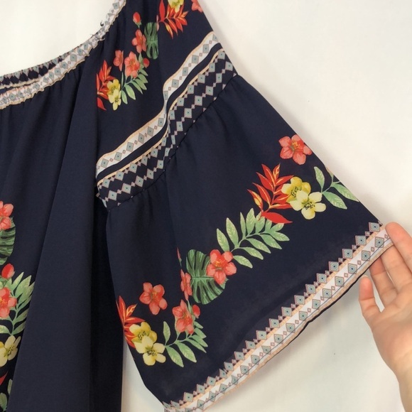 Flower & Feather Floral Chiffon Tunic/Blouse Off Shoulder Size 3XL - Picture 6 of 12